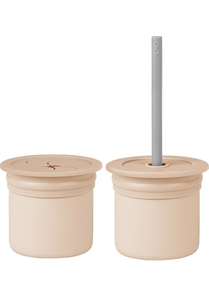 Nessiworld Pipetli Silikon Bardak Seti Bubble Beige / Powder Grey