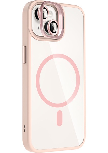 iPhone 14 Kılıf Standlı ve Kamera Lens Hediyeli M-Safe Şarj Özellikli Frm Etro Kapak - Derin Mor