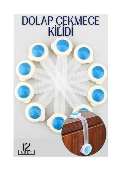 Çocuk Dolap ve Çekmece Kilidi 12 Li Paket