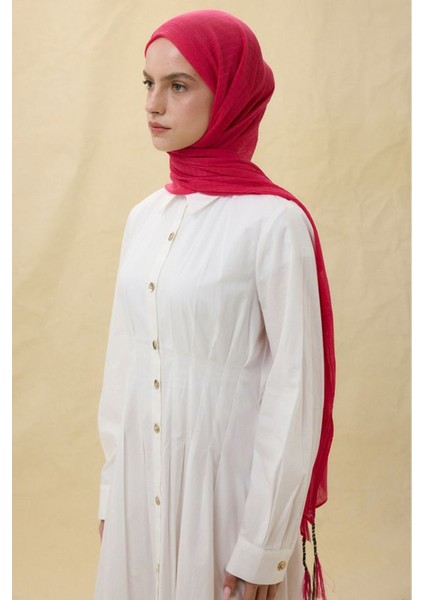 Brıce Mercan Pembe Uzun Saçak Püsküllü Pamuklu Şal