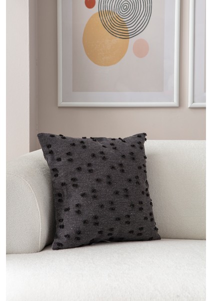 Nokta Desenli Punch Işlemeli Keten Kırlent Kılıfı 43X43CM, Dekoratif Kırlent Kılıfı