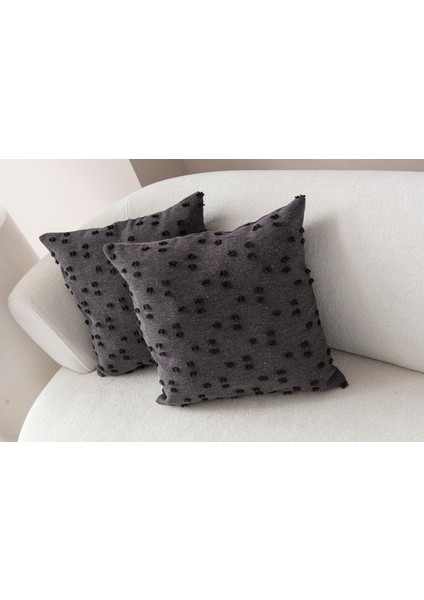 Nokta Desenli Punch Işlemeli Keten Kırlent Kılıfı 43X43CM, Dekoratif Kırlent Kılıfı