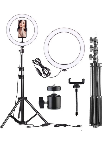 10 Inç LED Ring Light Tripod Seti | 3 Işık Modu, 2.1m Ayak, Telefon Tutucu, Bluetooth Kumandalı modelleri