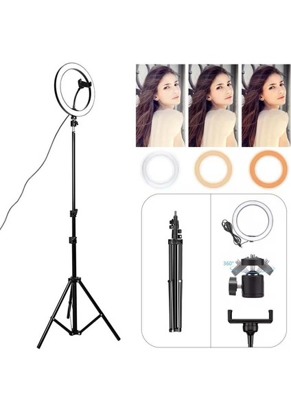 10 Inç LED Ring Light Tripod Seti | 3 Işık Modu, 2.1m Ayak, Telefon Tutucu, Bluetooth Kumandalı fırsatları
