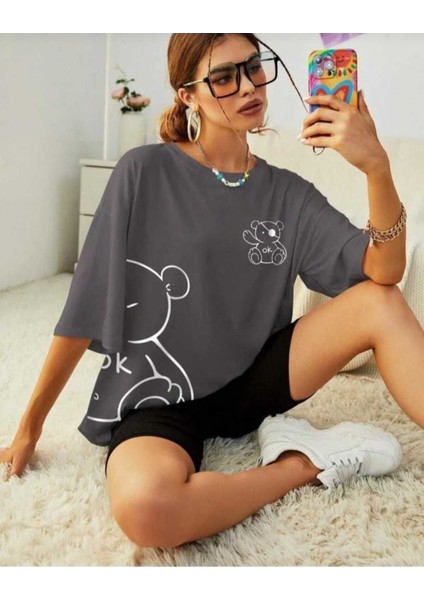 Malkoçbey Korsan Ayı Baskılı Oversize Unisex Basic T-Şihirt