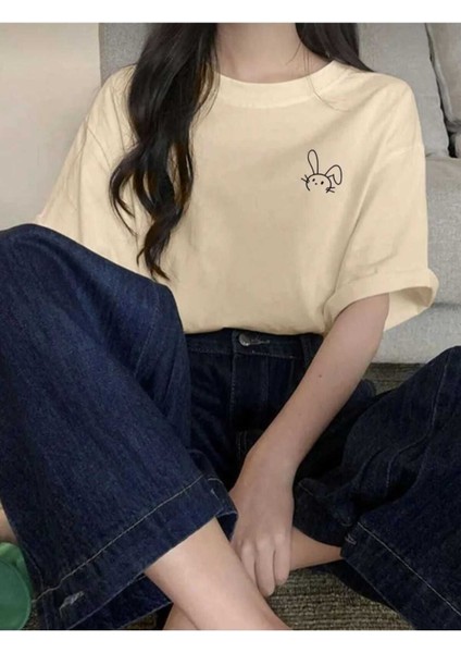 Malkoçbey Küçük Tavşan Detaylı Basic Oversize Unisex T-Shirt