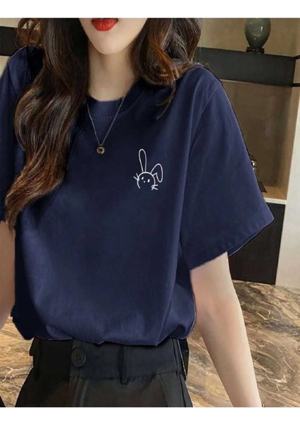 Malkoçbey Küçük Tavşan Detaylı Basic Oversize Unisex T-Shirt