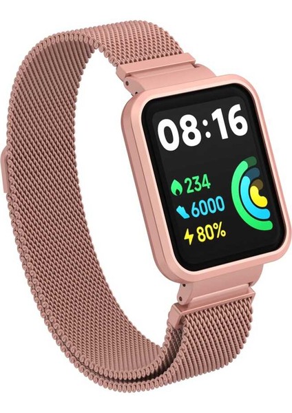 Xiaomi Redmi Watch 2 Lite Uyumlu Krd-58 Metal Kordon Kflg - Pembe Açık