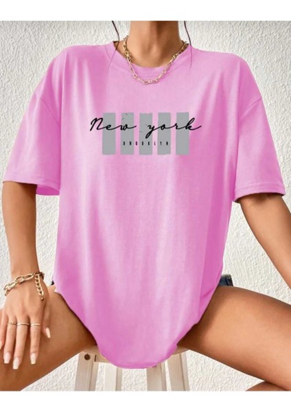 Malkoçbey Newyork Broklıyn Baskılı Oversize Unisex Basic T-Shirt
