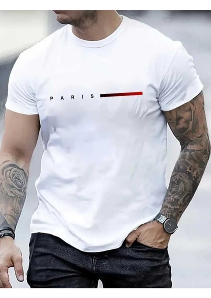 Malkoçbey Kısa Çizgi Paris Baskılı Oversize Unisex Basic T-Shirt