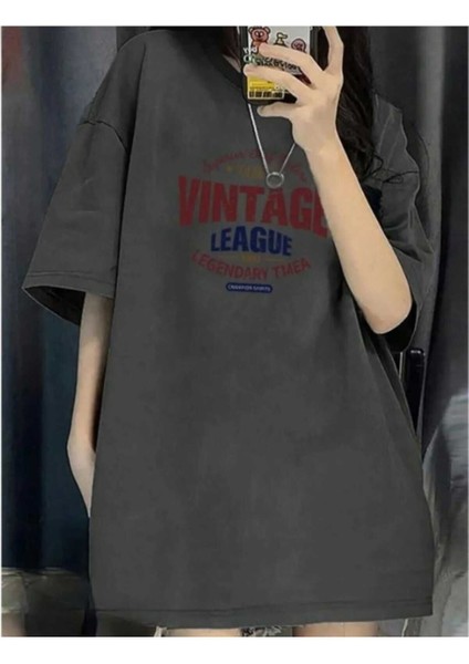 Malkoçbey Vıntagge Baskılı Oversize Unisex Basic T-Shirt