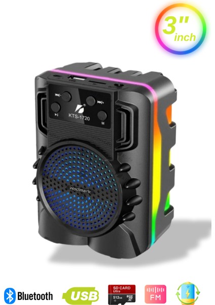 Taşınabilir Bluetooth Hoparlör – Rgb Işıklı, Extra Bass, Radyolu, Usb+Sd Girişli, Kablosuz Speaker