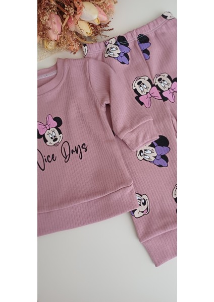 Kız Çocuk 9-24 Ay Minnie Mouse Bisiklet Yaka Kız Takım modelleri