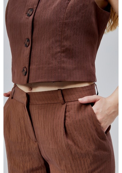 Acı Kahve Çizgili Modal Yelek-Pantolon Takım fiyatları