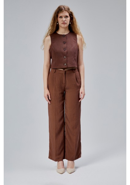 Acı Kahve Çizgili Modal Yelek-Pantolon Takım modelleri