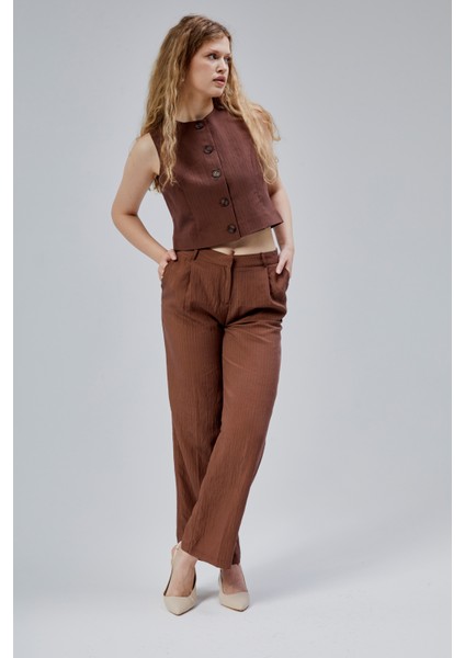 Acı Kahve Çizgili Modal Yelek-Pantolon Takım indirimleri