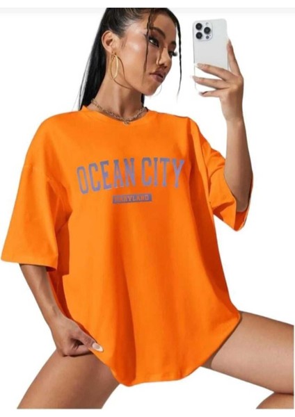 Malkoçbey Ocean City Baskılı Oversize Unisex Basic T-Shirt