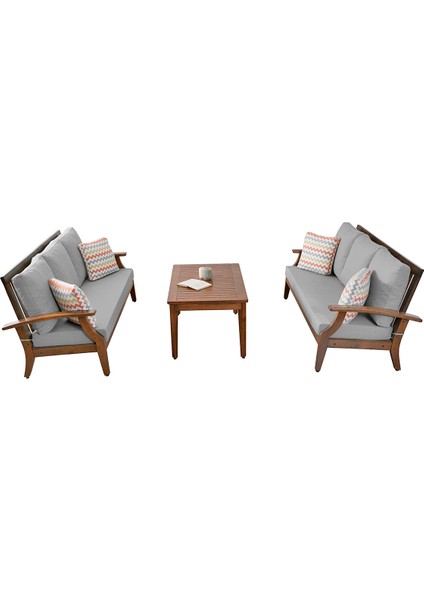 Balkon Bahçe Teras Takım Mobilya Oturma Grubu Masa Sandalye Berjer Gri Sünger Minder Koltuk 3 3 S