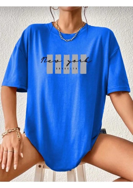 Malkoçbey Newyork Broklıyn Baskılı Oversize Unisex Basic T-Shirt