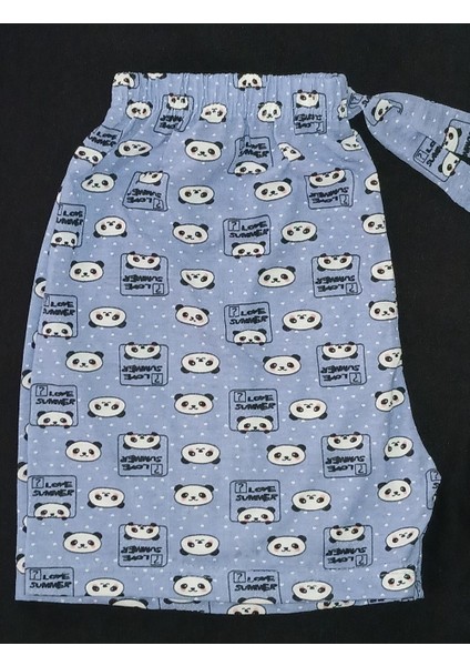 Tatlı Panda Desenli Mavi Pijama Şort - Bukadinca modelleri