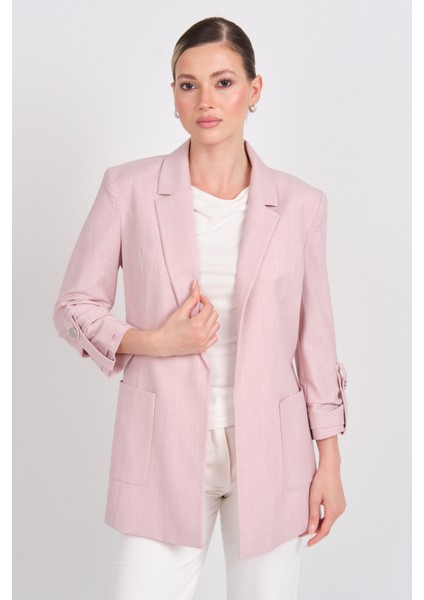 Kadın Ekoseli Torba Cepli Ceket 4032 Pembe