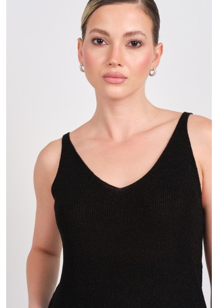 Kadın Onlshına V Yaka Simli Örme Bluz 15322379 Siyah fiyatları