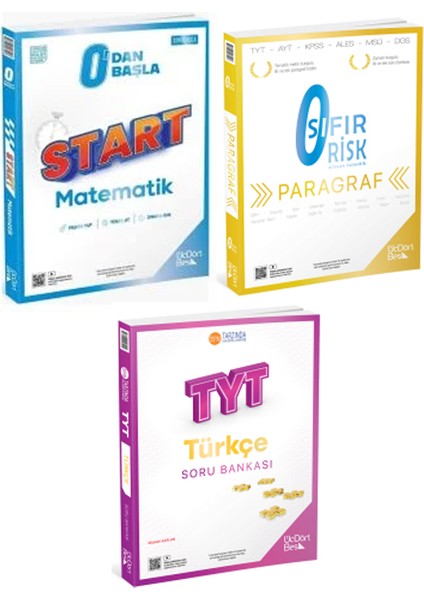 Üçdörtbeş 2026 Tyt 0 Dan Başla Matematik + 0 Risk Paragraf + Tyt Türkçe Soru Bankası 3 Lü Set