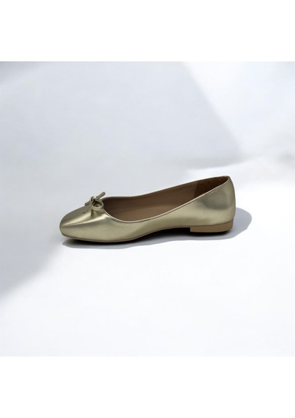 Kadın Günlük Gold Ön Kurdele Detaylı Şık Iş Ofis Gezi Babet