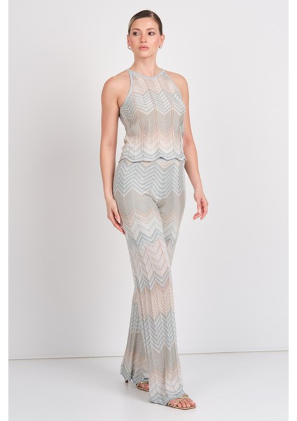 Kadın Onlalvıra Beli Lastikli Simli Örme Pantolon 15344393 Mavi