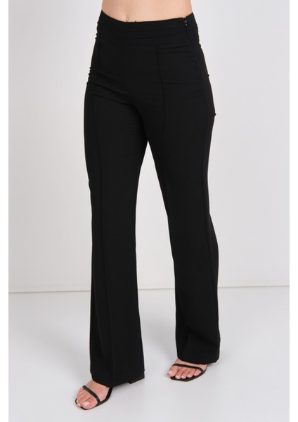 Moda Ilgi Kadın Yüksek Bel Ispanyol Paça Pantolon 4042 Siyah modelleri