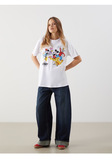 Yeni Sezon Bisiklet Yaka Mickey Mouse Baskili Kadin Tisort - S5LT81Z8 fiyatları