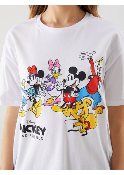 Yeni Sezon Bisiklet Yaka Mickey Mouse Baskili Kadin Tisort - S5LT81Z8 modelleri