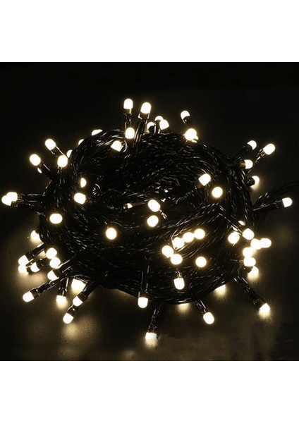 10M Boncuk Lamba Gün Işığı 8 Fonksiyon 100 LED Fişli Uzatma Kablolu Siyah Kablo