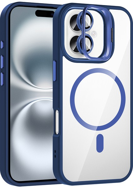 iPhone 16 Plus Kılıf Standlı ve Kamera Lens Hediyeli M-Safe Şarj Özellikli Sah Etro Kapak - Laciver
