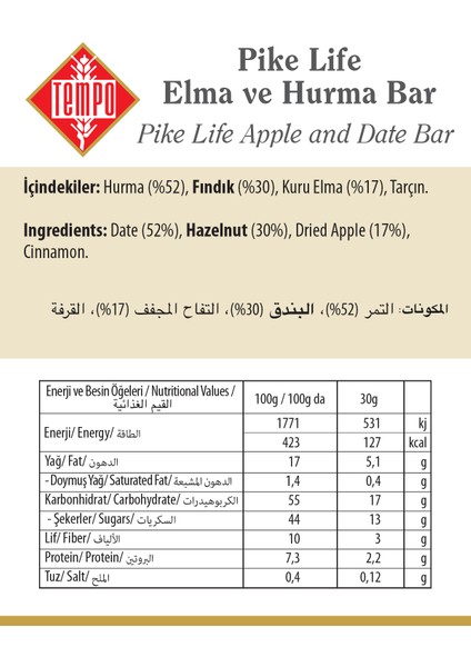 Elma Hurma Fındık Bar 30 G x 12 Adet indirimleri