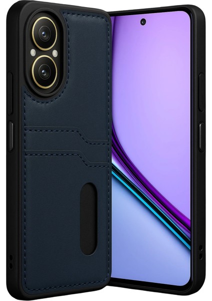 Realme 12 Lite Kılıf Sara Kartvizitli Deri Kılıf - Lacivert Nrmsa