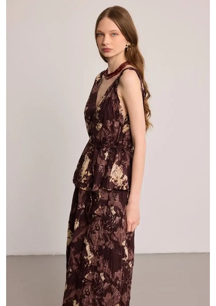 Batik Desenli Bohem Bluz - Kahverengi fiyatları