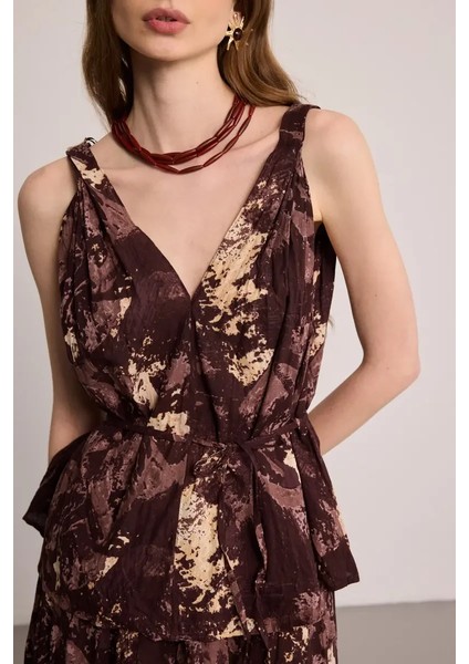Batik Desenli Bohem Bluz - Kahverengi modelleri