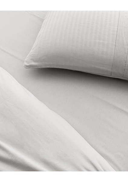 Adrien Çift Kişilik %100 Pamuklu Çizgili Kapaklı Nevresim Takımı - Gri