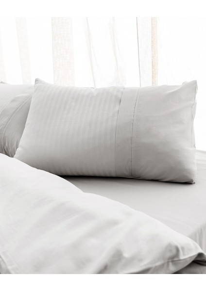 Adrien Çift Kişilik %100 Pamuklu Çizgili Kapaklı Nevresim Takımı - Gri