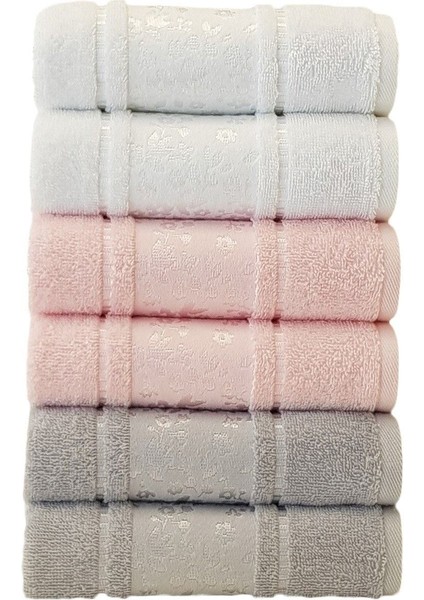 Havlu 6 Adet Camellia Beyaz Pembe Gri- 50X80 cm