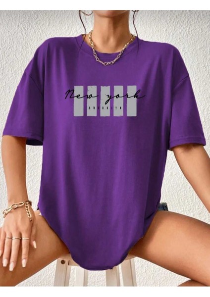 Malkoçbey Newyork Broklıyn Baskılı Oversize Unisex Basic T-Shirt