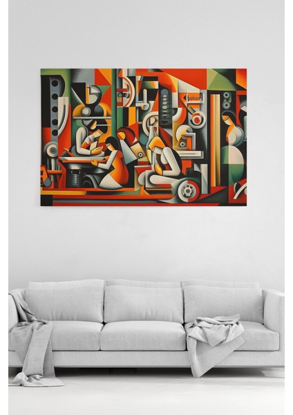 Modern Mekanik Kübizm Tablosu Soyut Sanat Kanvas Baskı %100 Pamuk Dokulu Premium Kalite