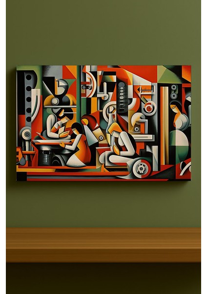 Modern Mekanik Kübizm Tablosu Soyut Sanat Kanvas Baskı %100 Pamuk Dokulu Premium Kalite fırsatları