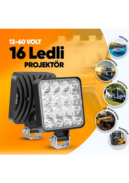 HL-5100 12-60 Volt 16 Ledli Projektör Tekne Karavan Off Road Sis Farı Lambası Geri Vites Lambası fiyatları