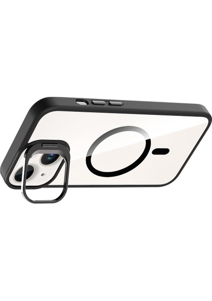 iPhone 13 Kılıf Standlı ve Kamera Lens Hediyeli M-Safe Şarj Özellikli Frm Etro Kapak - Gri fırsatları