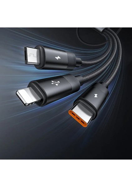 CA-5790 3'ü 1 Arada Usb-A'dan Usb-C'ye + Lightning + Mikro USB Şarj ve Veri Aktarım Kablosu 1,2 M