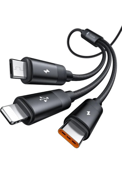 CA-5790 3'ü 1 Arada Usb-A'dan Usb-C'ye + Lightning + Mikro USB Şarj ve Veri Aktarım Kablosu 1,2 M fiyatları