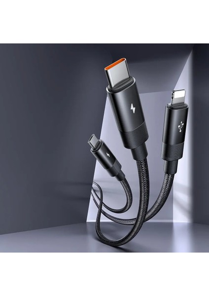 CA-5790 3'ü 1 Arada Usb-A'dan Usb-C'ye + Lightning + Mikro USB Şarj ve Veri Aktarım Kablosu 1,2 M fırsatları