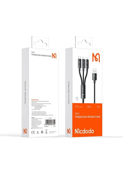 CA-5790 3'ü 1 Arada Usb-A'dan Usb-C'ye + Lightning + Mikro USB Şarj ve Veri Aktarım Kablosu 1,2 M indirimleri